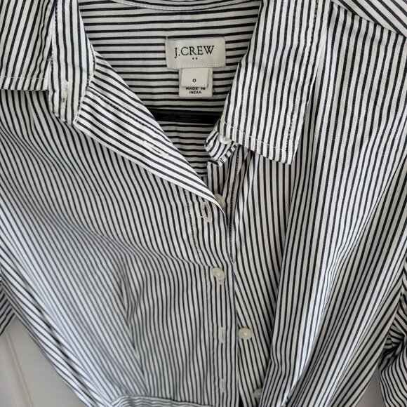 J Crew 0 Navy White Stripe Maribou Mixy Long Sleeve Tie Shirtdress - Picture 4 of 5